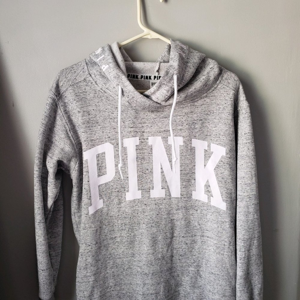Pink Gray Hooded Pullover Sweathirt